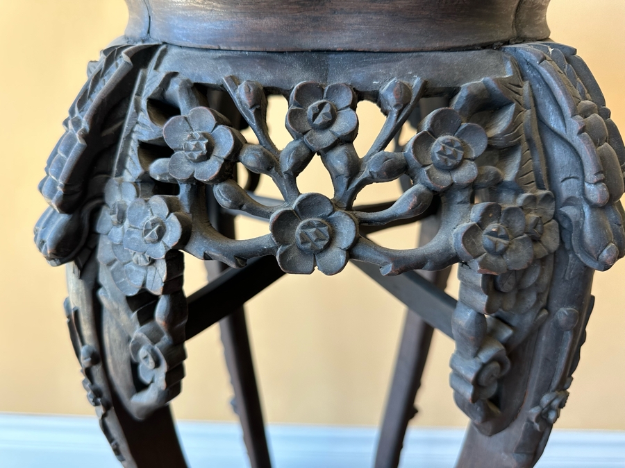 Vintage Chinese Wooden Fern Stand With Marble Top 15W X 36H [Photo 9]