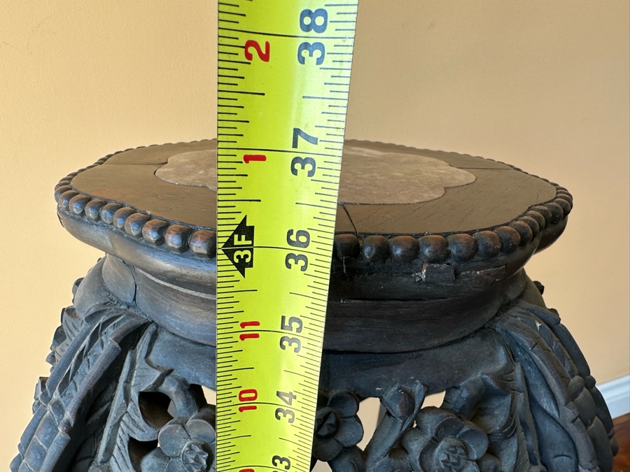 Vintage Chinese Wooden Fern Stand With Marble Top 15W X 36H [Photo 19]
