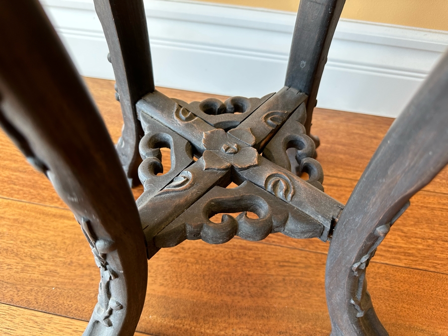 Vintage Chinese Wooden Fern Stand With Marble Top 15W X 36H [Photo 15]
