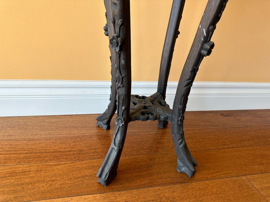 Vintage Chinese Wooden Fern Stand With Marble Top 15W X 36H [Photo 11]