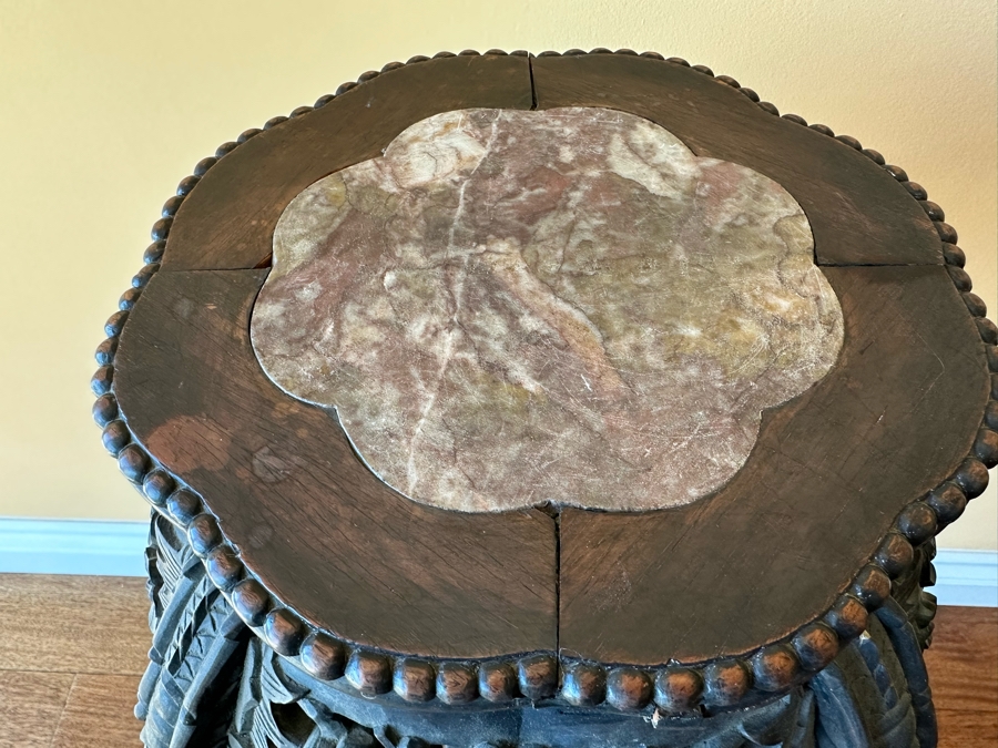 Vintage Chinese Wooden Fern Stand With Marble Top 15W X 36H [Photo 6]