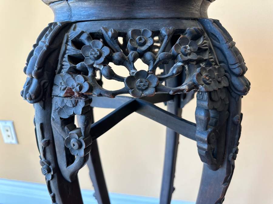Vintage Chinese Wooden Fern Stand With Marble Top 15W X 36H [Photo 13]