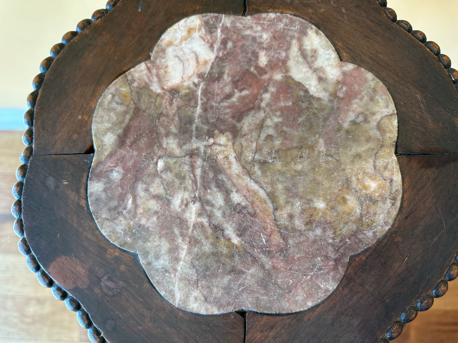 Vintage Chinese Wooden Fern Stand With Marble Top 15W X 36H [Photo 7]