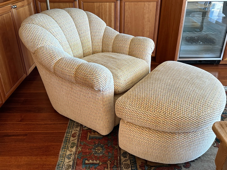 Designer Upholstered Armchair 38W X 38D X 34H With Matching Ottoman [Photo 3]