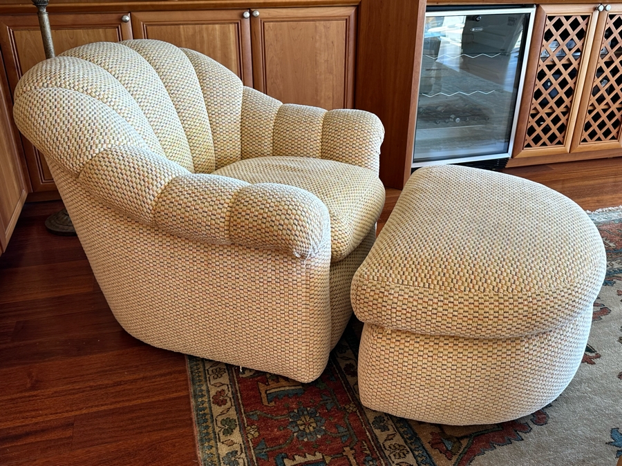 Designer Upholstered Armchair 38W X 38D X 34H With Matching Ottoman [Photo 2]