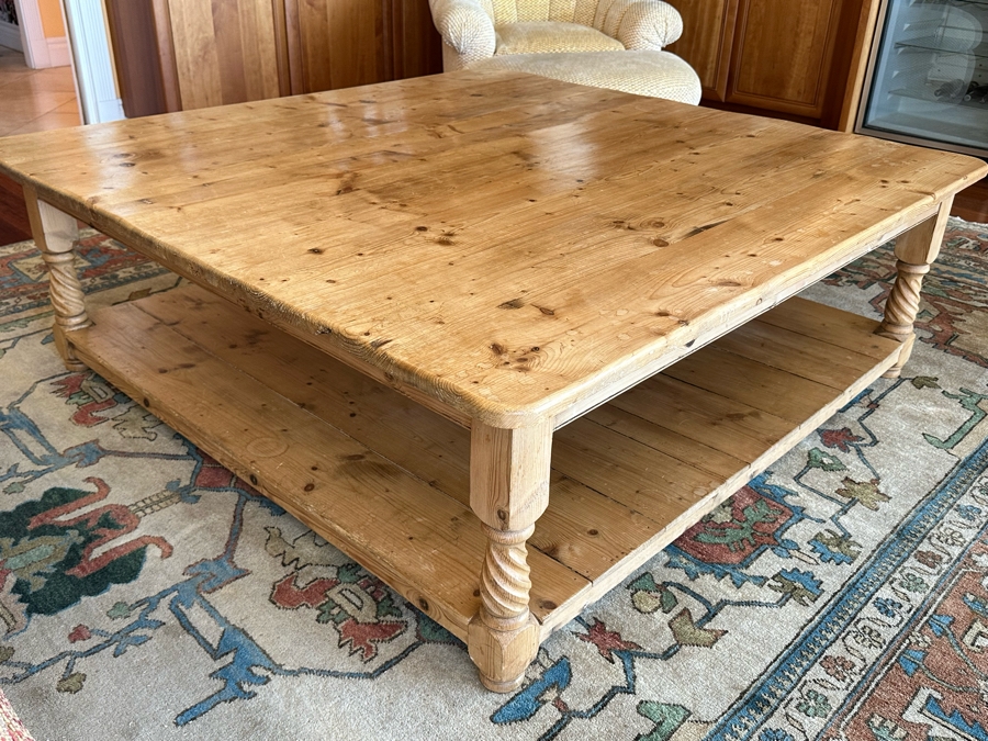 Large Carved Pine 2-Level Coffee Table 60 X 59 X 20H [Photo 2]