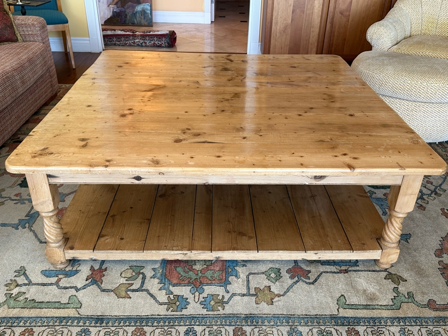 Large Carved Pine 2-Level Coffee Table 60 X 59 X 20H [Photo 3]