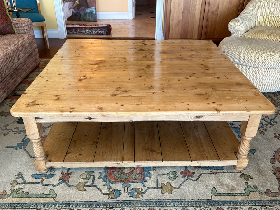 Large Carved Pine 2-Level Coffee Table 60 X 59 X 20H [Photo 4]