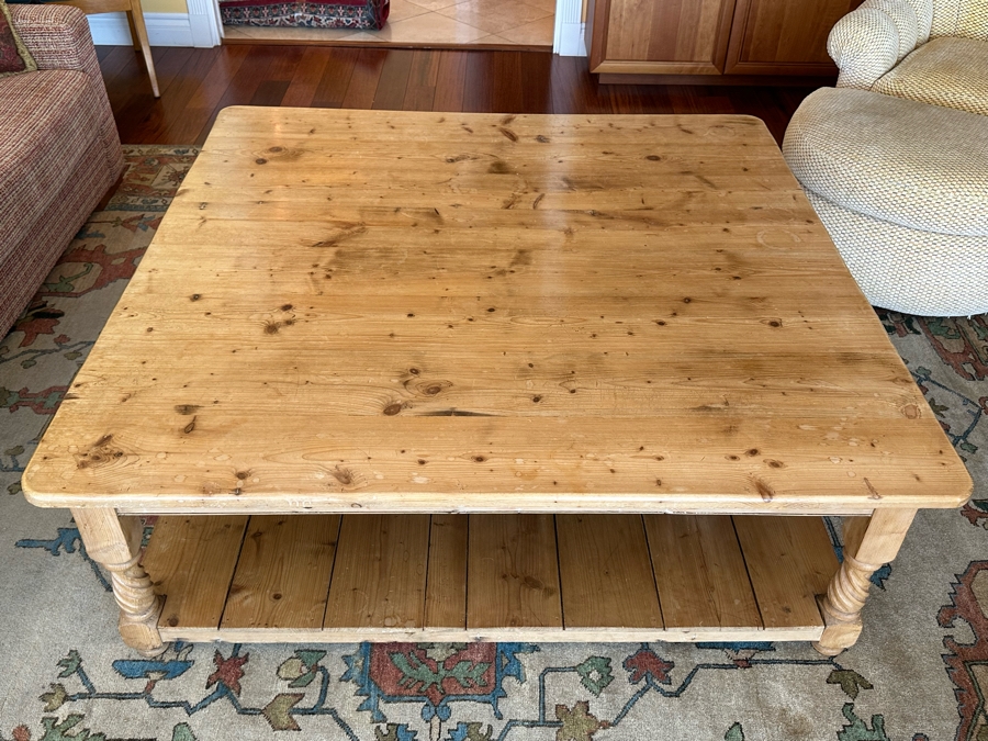 Large Carved Pine 2-Level Coffee Table 60 X 59 X 20H [Photo 5]