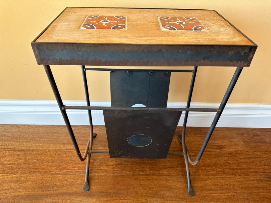 Handcrafted Art Furniture Wrought Iron Classic Magazine Rack With Tile Top By Chajo In Napa, CA 18 X 11 X 24 [Photo 4]