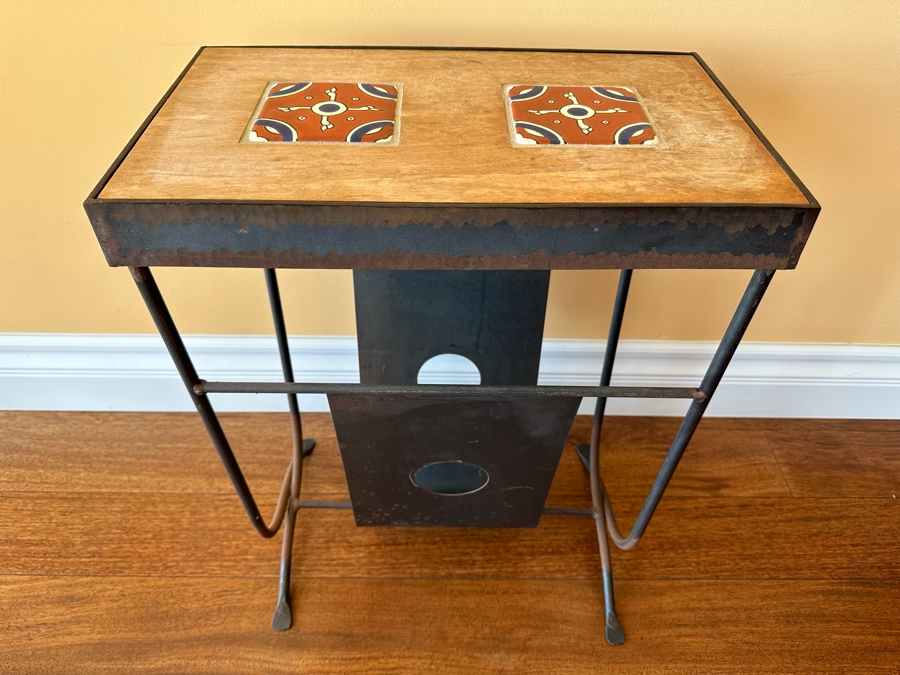 Handcrafted Art Furniture Wrought Iron Classic Magazine Rack With Tile Top By Chajo In Napa, CA 18 X 11 X 24 [Photo 2]
