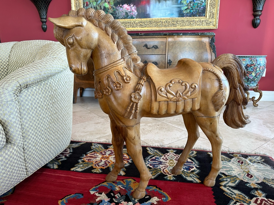 Carved Wooden Sculptural Horse 43W X 11D X 36H [Photo 12]