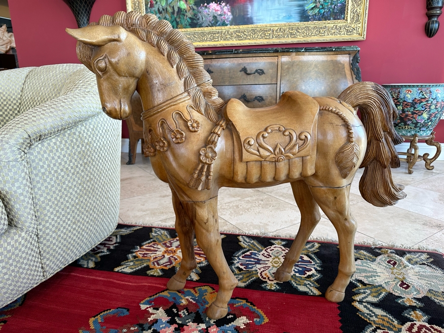 Carved Wooden Sculptural Horse 43W X 11D X 36H [Photo 13]