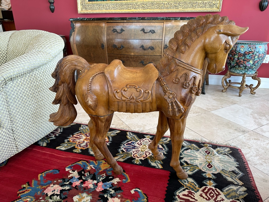Carved Wooden Sculptural Horse 43W X 11D X 36H [Photo 4]