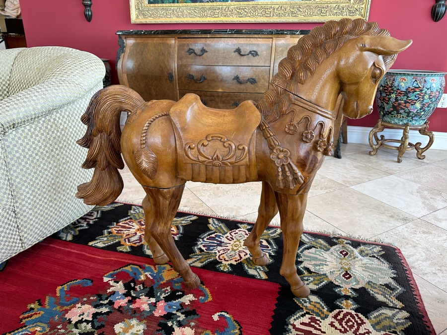 Carved Wooden Sculptural Horse 43W X 11D X 36H [Photo 5]