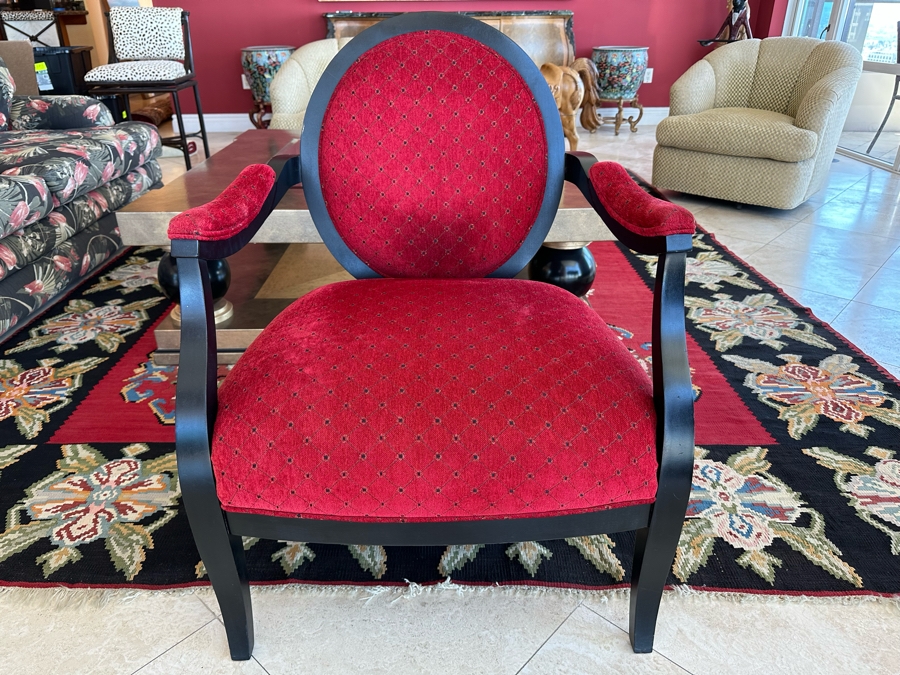 Designer Red & Black Upholstered Armchair 30W X 29D X 37.5H [Photo 1]