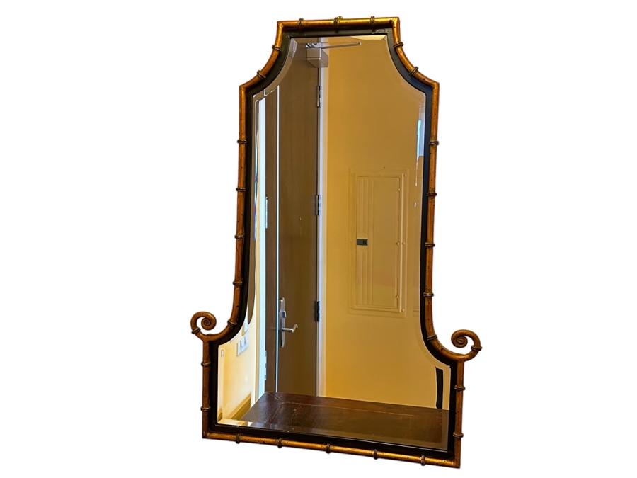 Hollywood Regency Style Metal Bamboo Design Beveled Glass Wall Mirror 29 X 41