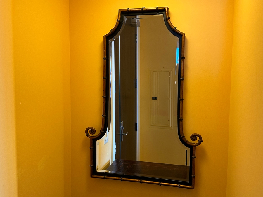 Hollywood Regency Style Metal Bamboo Design Beveled Glass Wall Mirror 29 X 41 [Photo 3]