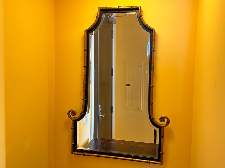 Hollywood Regency Style Metal Bamboo Design Beveled Glass Wall Mirror 29 X 41 [Photo 4]