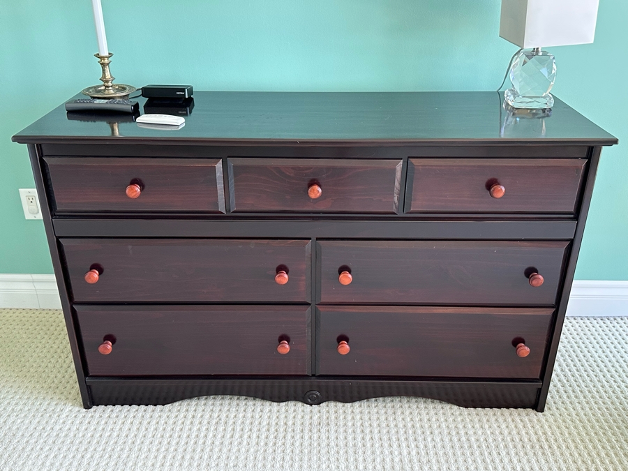 Dark Brown Wooden Dresser Chest Of Drawers 58W X 20D X 34.5H [Photo 1]