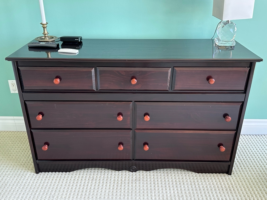 Dark Brown Wooden Dresser Chest Of Drawers 58W X 20D X 34.5H