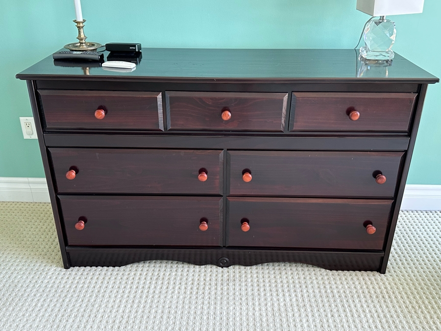 Dark Brown Wooden Dresser Chest Of Drawers 58W X 20D X 34.5H [Photo 2]