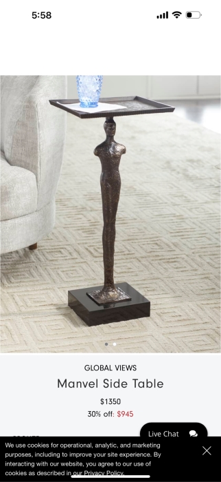 Global Views Manvel Figural Man Side Table 13.5W X 11D X 26.5H Retails $1,350 [Photo 3]