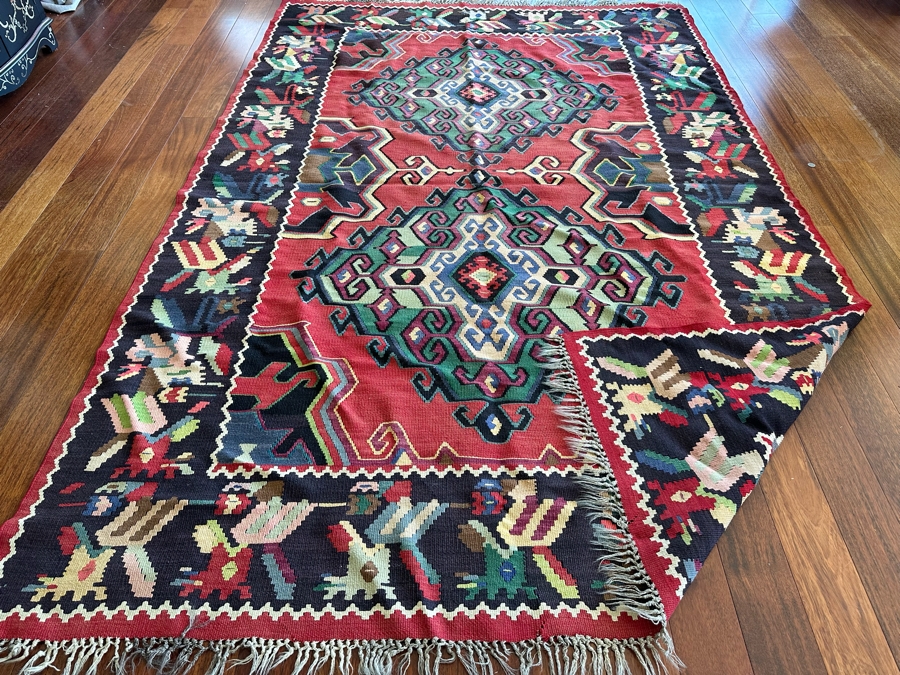 Vintage Hand Knotted Kilim Area Rug 79' X 118' [Photo 9]