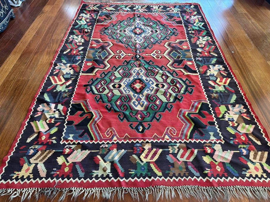 Vintage Hand Knotted Kilim Area Rug 79' X 118' [Photo 3]