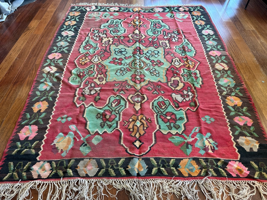 Vintage Hand Knotted Kilim Area Rug 88' X 111' [Photo 2]