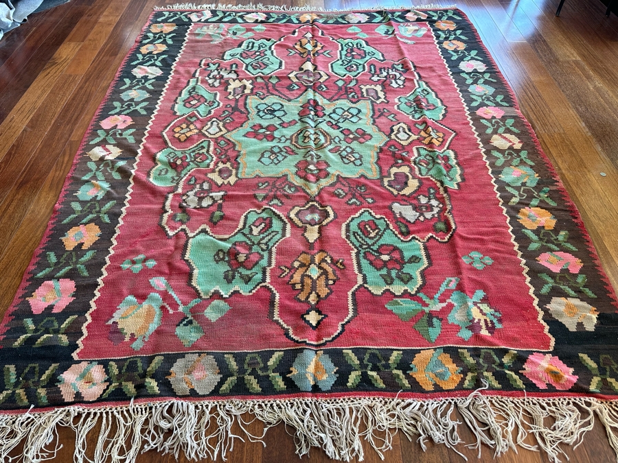 Vintage Hand Knotted Kilim Area Rug 88' X 111' [Photo 3]