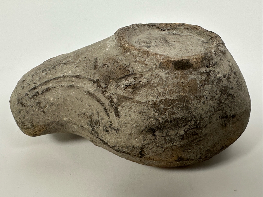 Ancient Biblical Times Clay Roman Oil Lamp Antiquity With Ornate Design 3W X 2D X 1.5H Estimate $150-$300 [Photo 13]