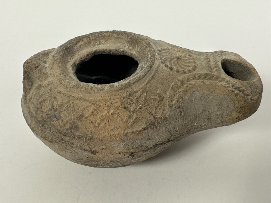 Ancient Biblical Times Clay Roman Oil Lamp Antiquity With Ornate Design ...