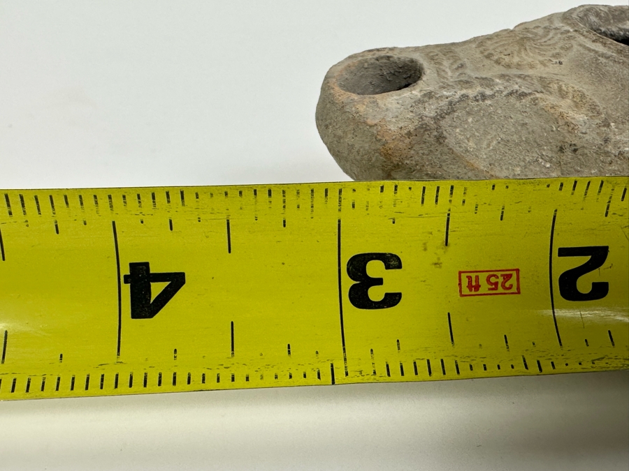 Ancient Biblical Times Clay Roman Oil Lamp Antiquity With Ornate Design 3W X 2D X 1.5H Estimate $150-$300 [Photo 14]