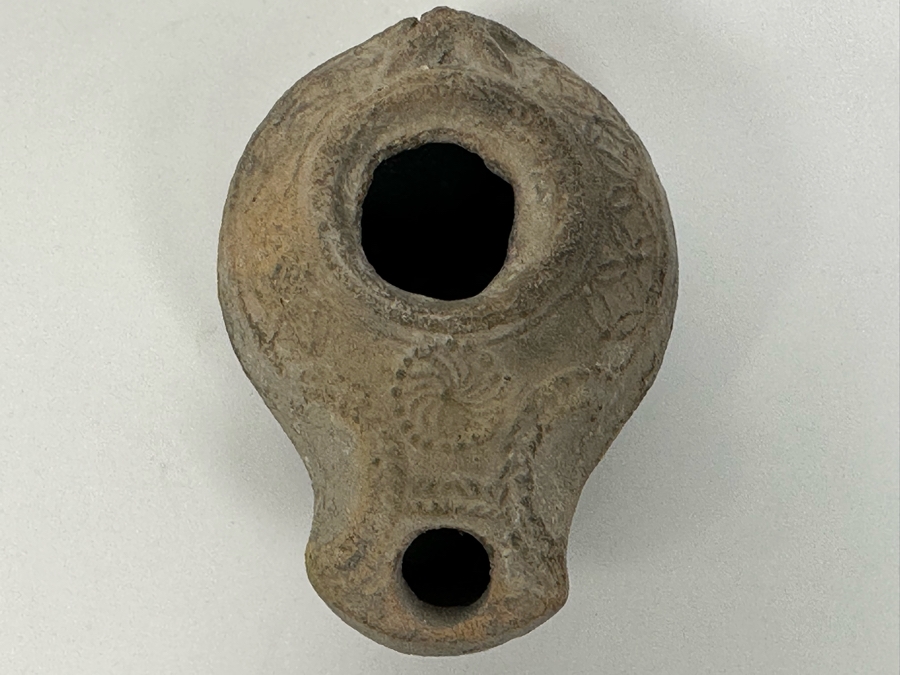 Ancient Biblical Times Clay Roman Oil Lamp Antiquity With Ornate Design 3W X 2D X 1.5H Estimate $150-$300 [Photo 19]