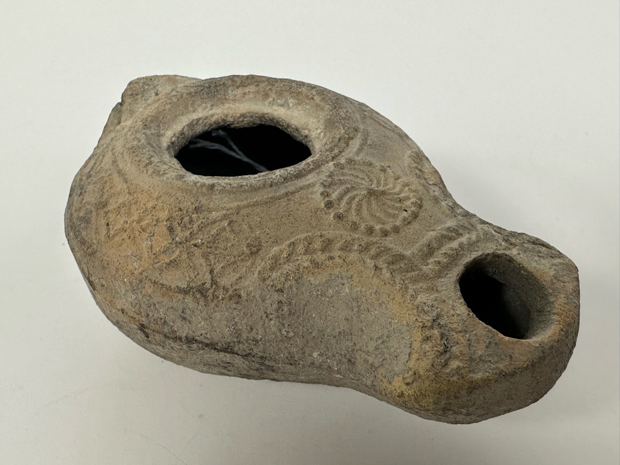 Ancient Biblical Times Clay Roman Oil Lamp Antiquity With Ornate Design ...