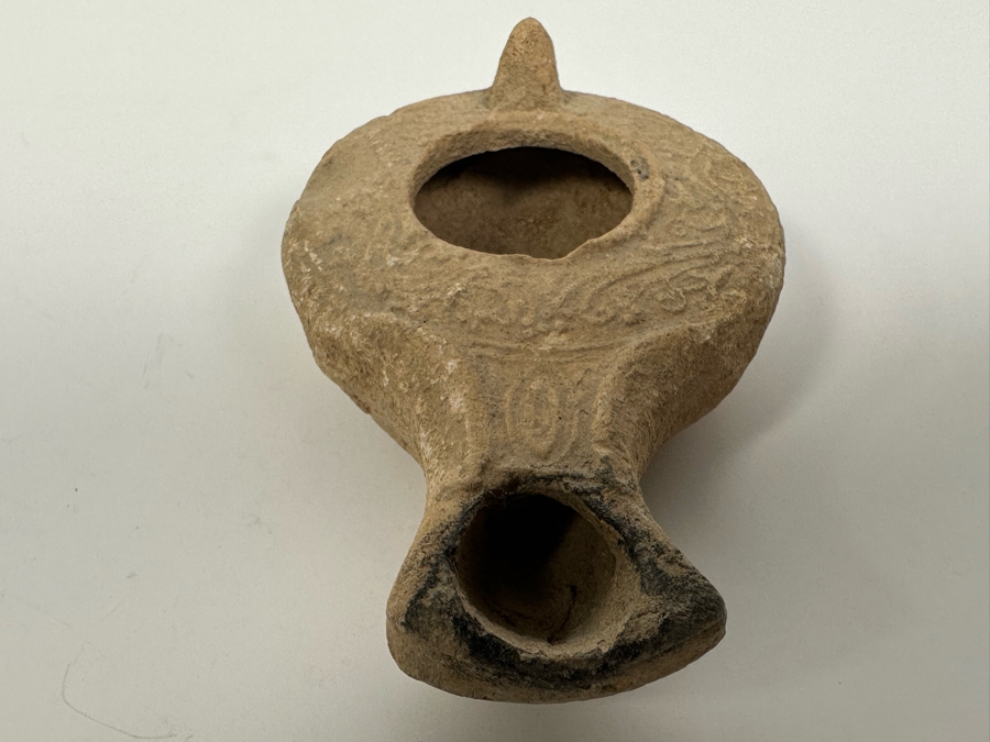 Ancient Biblical Times Clay Oil Lamp Antiquity With Ornate Design 3 X 2 ...