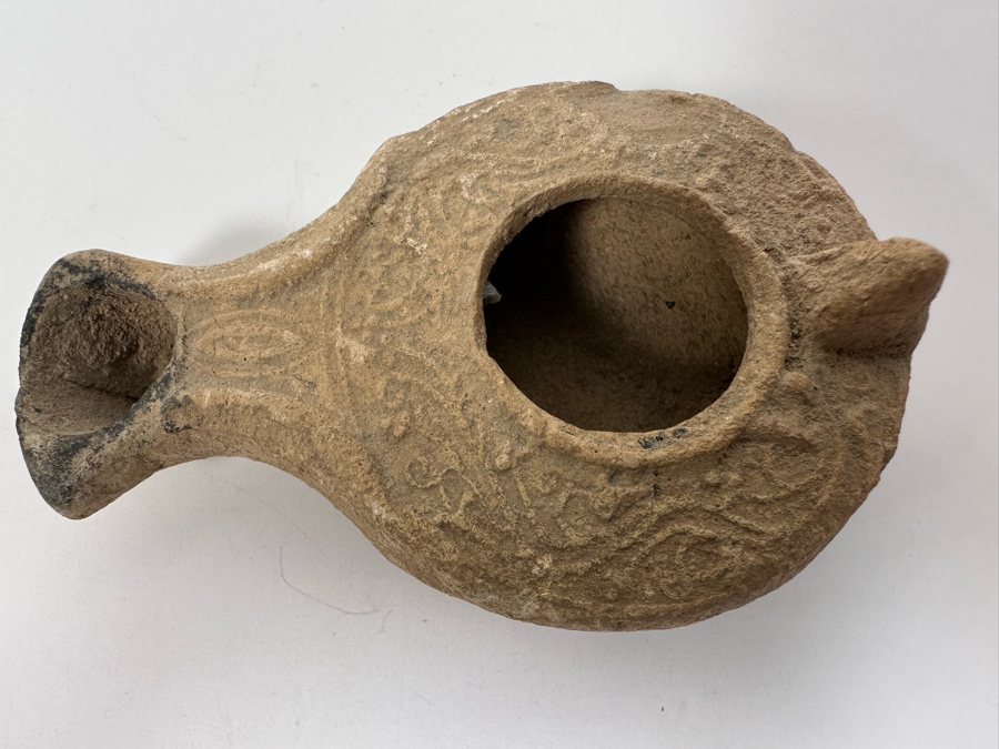 Ancient Biblical Times Clay Oil Lamp Antiquity With Ornate Design 3 X 2 ...