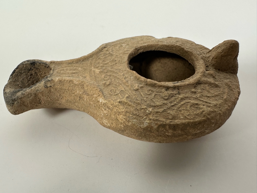 Ancient Biblical Times Clay Oil Lamp Antiquity With Ornate Design 3 X 2 Estimate $150-$300 [Photo 4]
