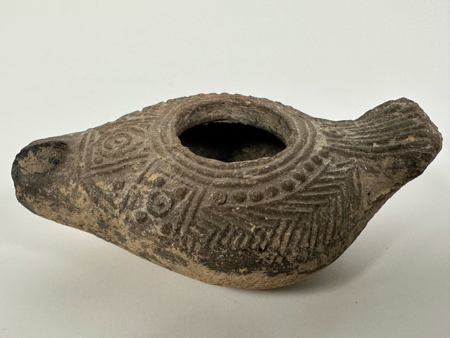 Ancient Biblical Times Clay Oil Lamp Antiquity With Ornate Design 3.5W X 2D X 1H Estimate $150-$300 [Photo 4]