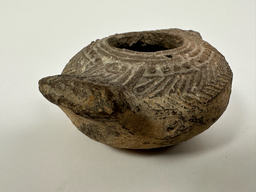 Ancient Biblical Times Clay Oil Lamp Antiquity With Ornate Design 3.5W X 2D X 1H Estimate $150-$300 [Photo 10]