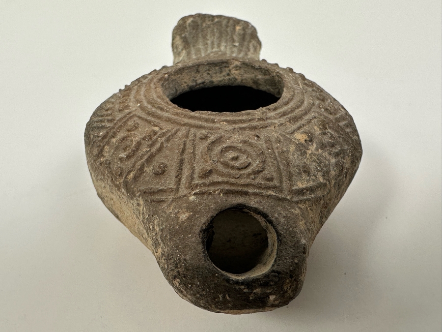 Ancient Biblical Times Clay Oil Lamp Antiquity With Ornate Design 3.5W X 2D X 1H Estimate $150-$300 [Photo 7]