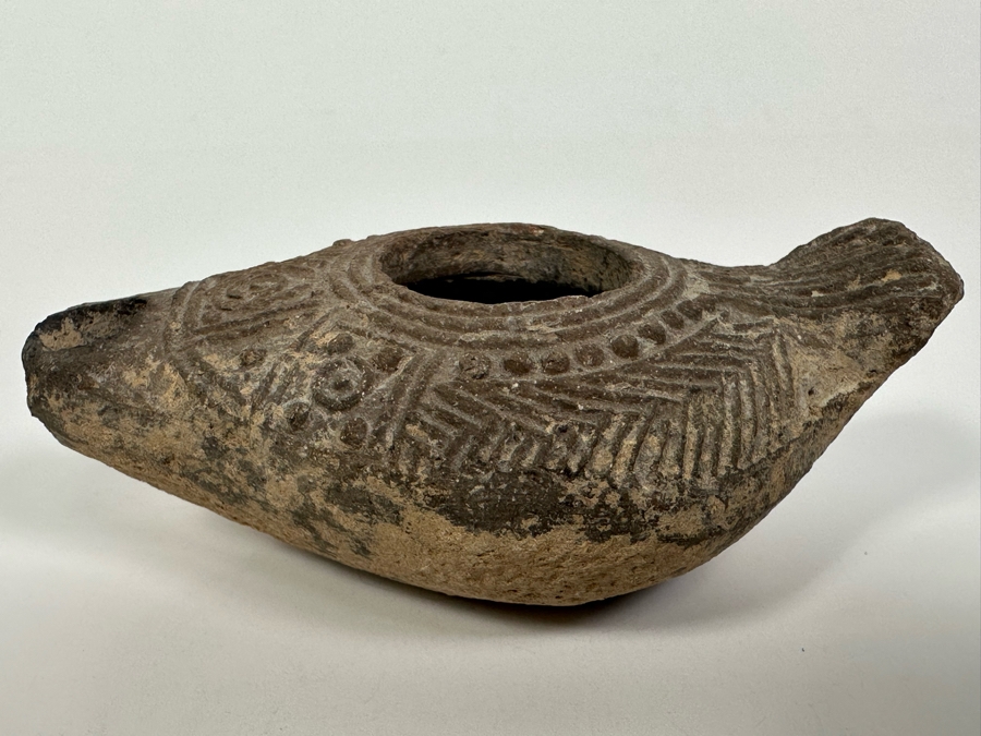 Ancient Biblical Times Clay Oil Lamp Antiquity With Ornate Design 3.5W X 2D X 1H Estimate $150-$300 [Photo 6]