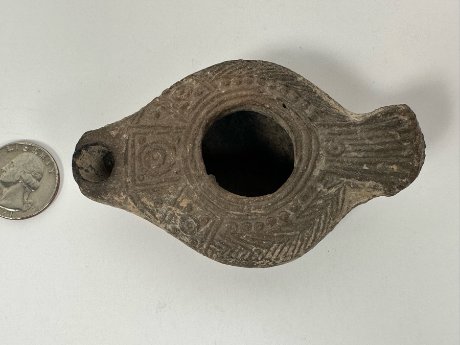 Ancient Biblical Times Clay Oil Lamp Antiquity With Ornate Design 3.5W X 2D X 1H Estimate $150-$300 [Photo 14]