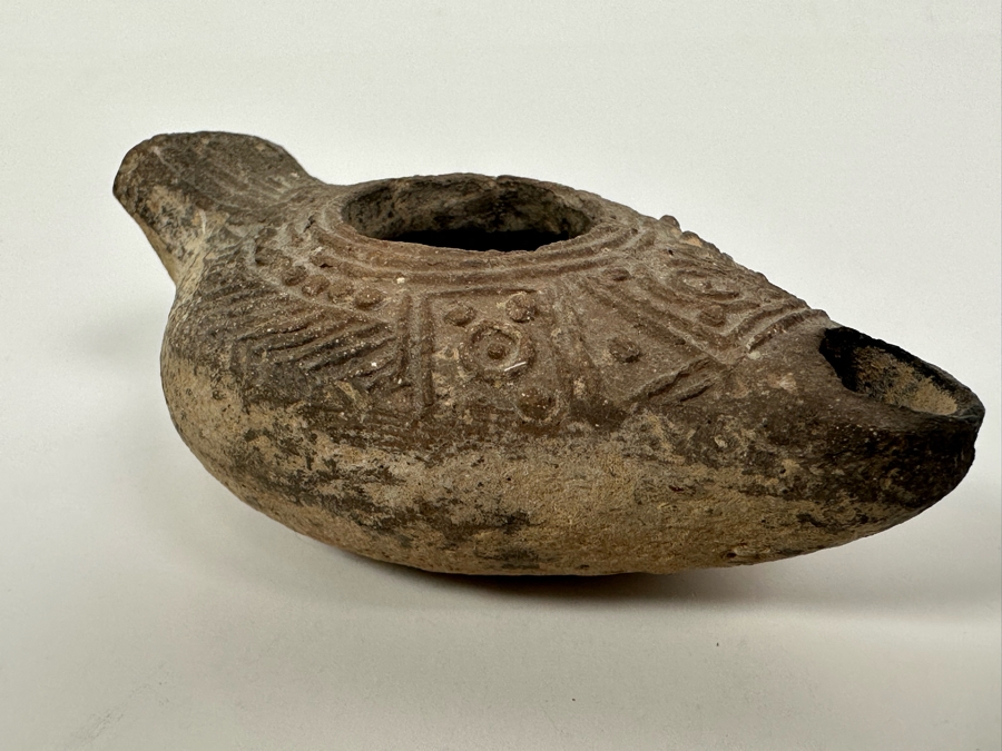 Ancient Biblical Times Clay Oil Lamp Antiquity With Ornate Design 3.5W X 2D X 1H Estimate $150-$300 [Photo 8]