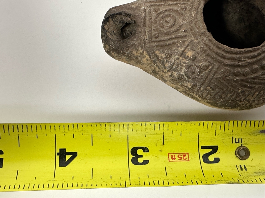 Ancient Biblical Times Clay Oil Lamp Antiquity With Ornate Design 3.5W X 2D X 1H Estimate $150-$300 [Photo 16]