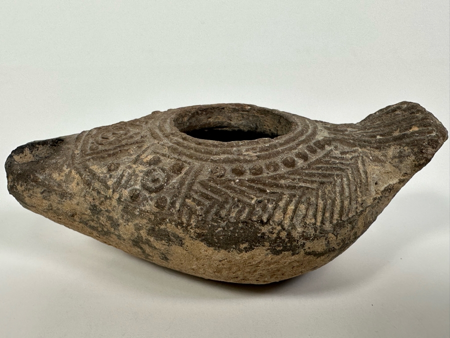 Ancient Biblical Times Clay Oil Lamp Antiquity With Ornate Design 3.5W X 2D X 1H Estimate $150-$300 [Photo 5]