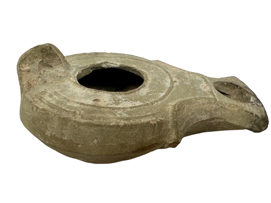 Ancient Biblical Times Clay Oil Lamp Antiquity 3W X 2D X 1H Estimate $150-$300 [Photo 1]