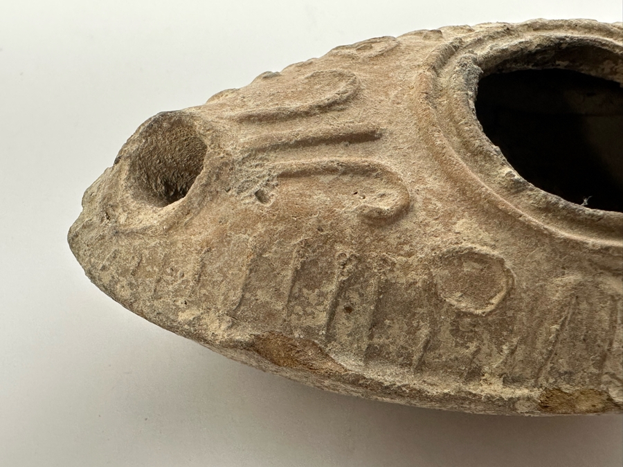 Ancient Biblical Times Clay Oil Lamp Antiquity With Ornate Design 3.5W X 1.75H Estimate $150-$300 [Photo 12]