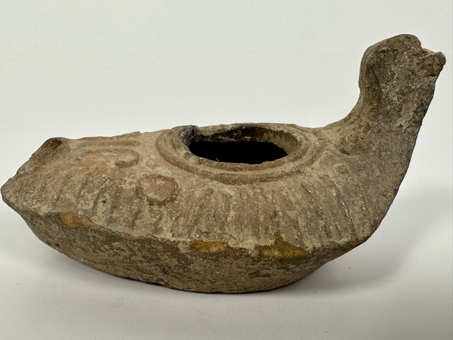 Ancient Biblical Times Clay Oil Lamp Antiquity With Ornate Design 3.5W X 1.75H Estimate $150-$300 [Photo 9]